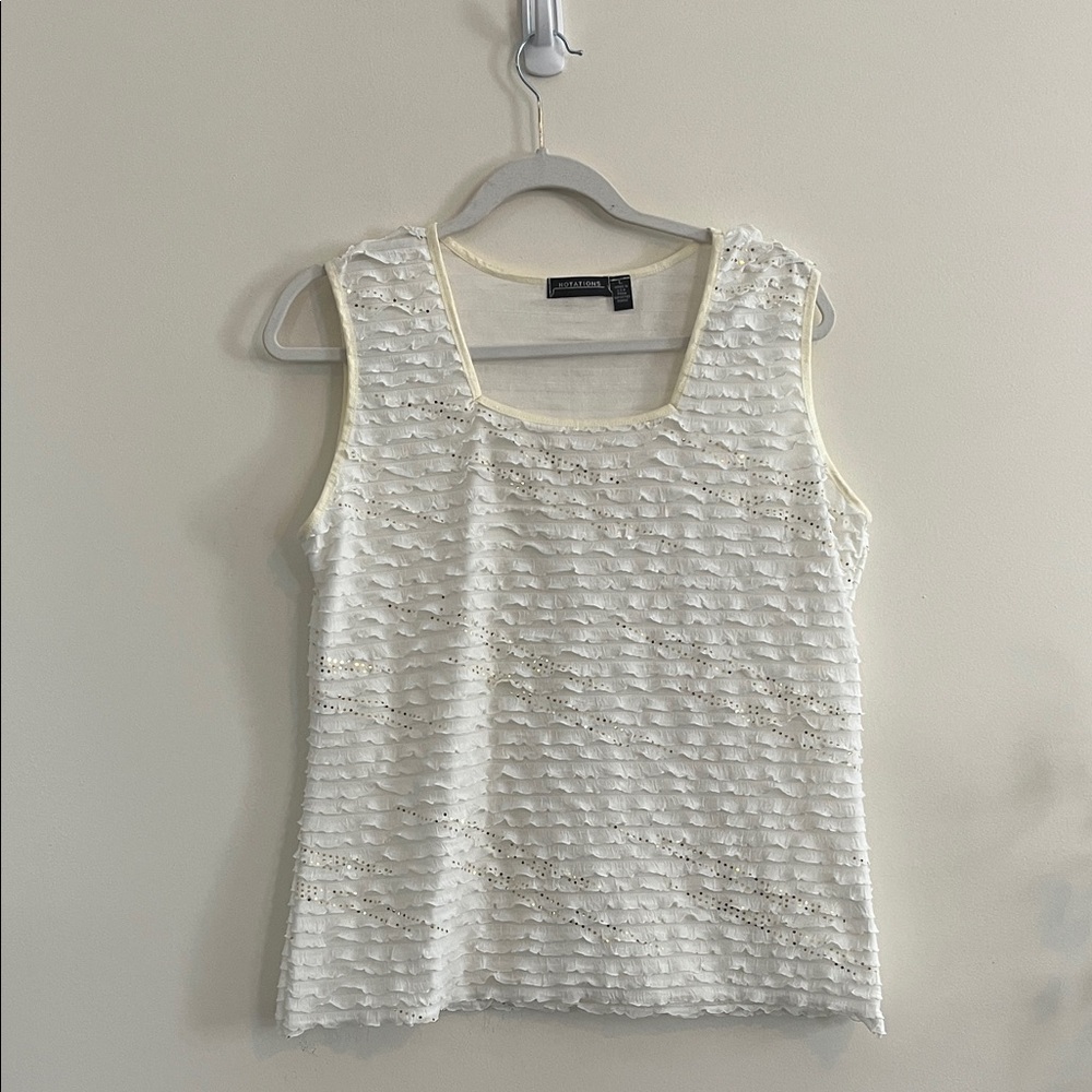 Vintage Notations White Ruffle Tank Top Glitter Gold‎ Mermaid Coconut Girl L